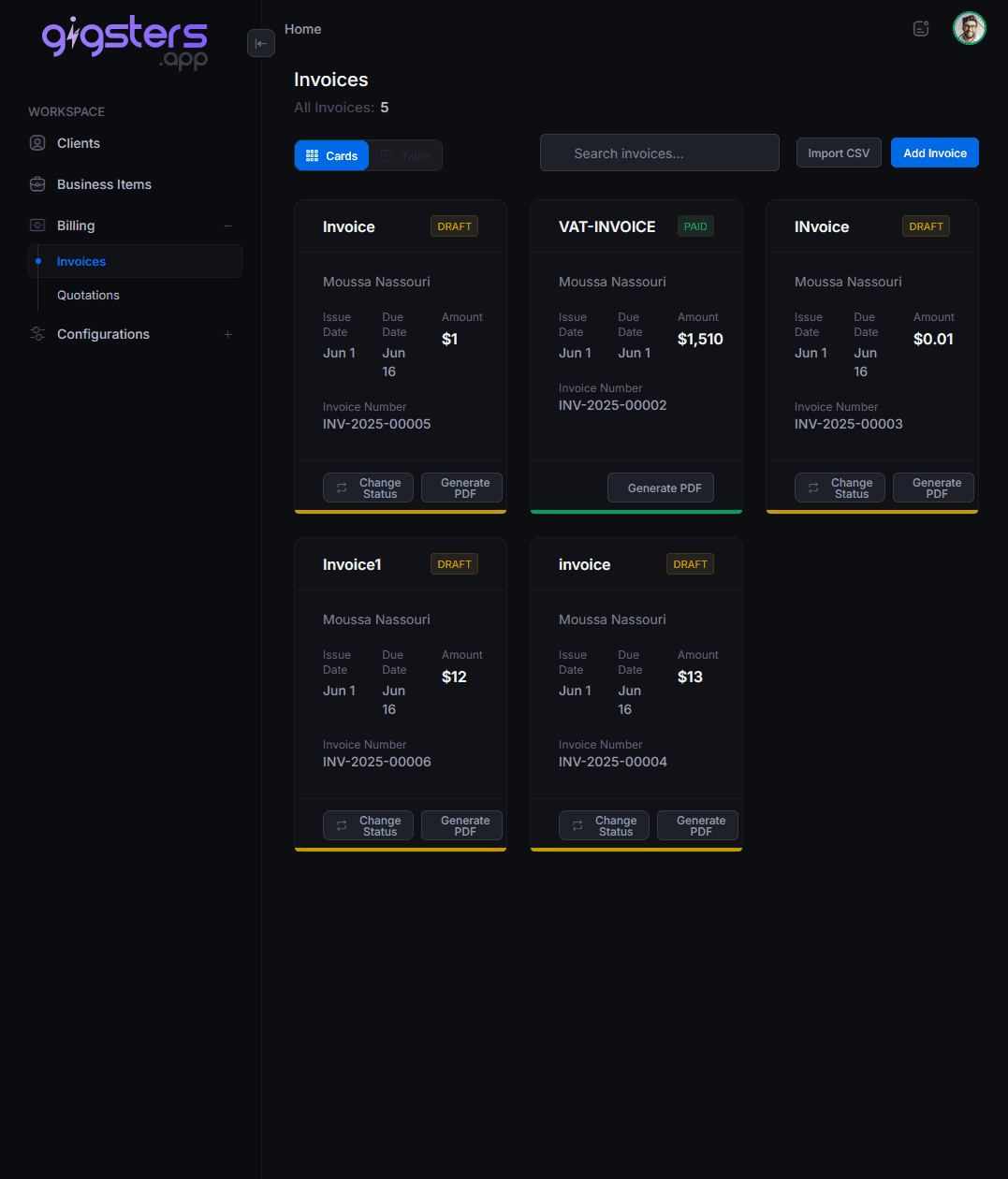 Clients, items, expenses — organised without trying